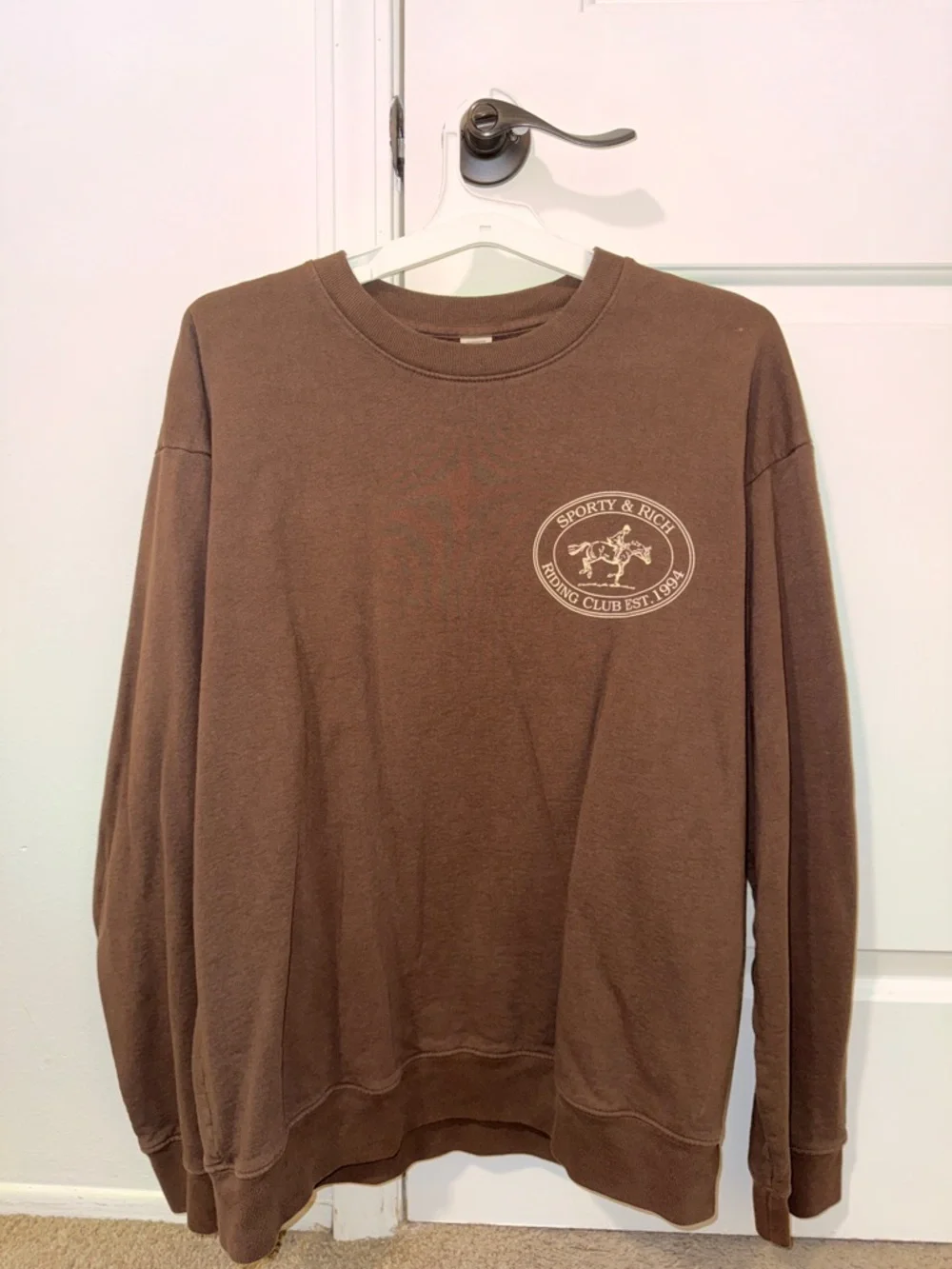Sporty & Rich Brown Riding Club Logo Crewneck Sweatshirt - Picture 3 of 5